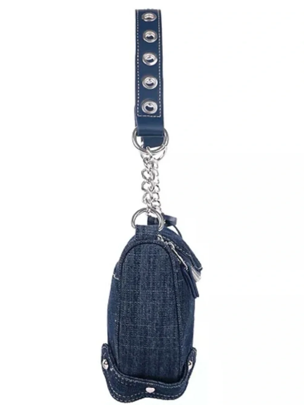 True Religion Denim Classic Logo Grommet Chain Strap Hobo Handbag